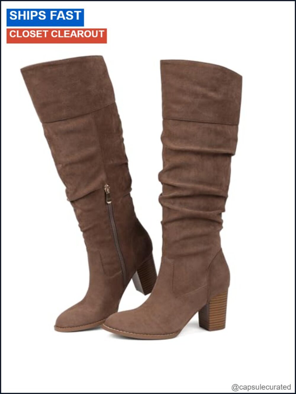 Women's Suede Slouch Knee High Boots Chunky Heel Fall Tall Boot